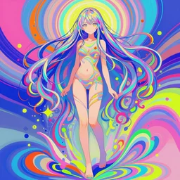 a painting of a hard surfaces girl with long hair, digital art by ryuzaburo umehara, featured on pixiv, detailed illustration, digital art, synchromism, flat shading, full body, metaphysical painting, speedpainting, digital painting, holographic undertones, highly saturated colors, 4 k, digital art, concept art, trending on artstation