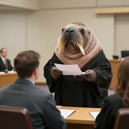 a walrus judge handing down a setence to a criminal