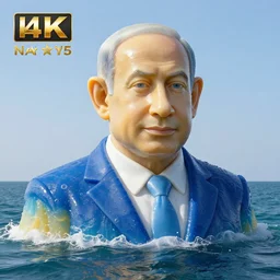 a giant benjamin netanyahu sculpture made out of jelly, in the sea, long shot, hyper detailed, hyper realistic, ray tracing, 8 k resolution, sharp focus, realistic water, award winning