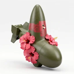 a beautiful fine art portrait photo of a nuclear warhaed bomb covered by hibiscus, daffodils, hydrangea, montsera leaves by tom bagshaw and zach sutton, very detailed, artstation, 8 k