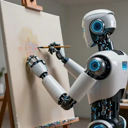 an high resolution photo of a robot paiting on a canvas, hyper detailed, photography, realistic art, 8 k, unreal engine, octane render, cinematic