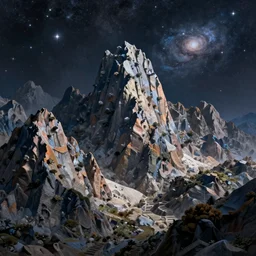beautiful matte painting of a fantasy mountains with galaxy in the night sky