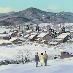 japanese rural town, winter, in the style of studio ghibli, cinematic, j. c. leyendecker, greg rutkowski, artem, john harris