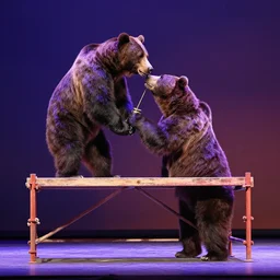 man bear rigging a stage on a scaffold