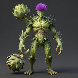 A humanoid plant monster, highly detailed, digital art, sharp focus, trending on art station, thistle, artichoke, anime art style