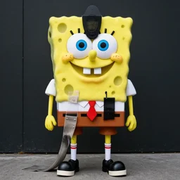 Spongebob in real life wearing Rick Owens clothing, avant garde fashion look and clothes, outfit photograph, trending on r/Streetwear, extreme photorealism