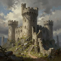 beautiful matte painting of stone castle ruins whimsical by brian kesinger and thunder brush, artstation