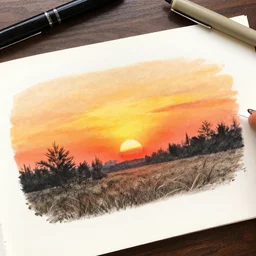 professional pen sketch of sunset.