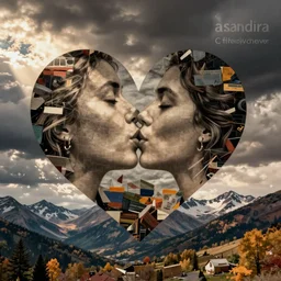 a heart shaped kiss, mixed media montage by sandra chevrier