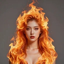 perfectly centered portrait, woman with flaming burning hair made of fire, by anne stokes character concept, unreal engine, highly detailed, professional portrait photography, candid photography