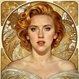 “Scarlett Johansson portrait, Alfons Maria Mucha”