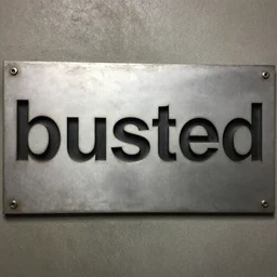 The word busted written on metal, still from the end of the mythbusters
