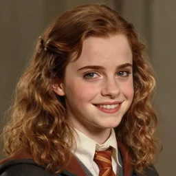 Emma Watson as Hermione Granger. Happy. Cheerful. Smiling. Western. Closeup. Fantasy. Intricate Elegant. Highly detailed. Digital painting. Artstation. Concept art. Matte. Sharp focus. Illustration. 4K. Art by Kenne Gregoire.