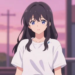 portrait of a beautiful anime girl, powerful leader, casual t - shirt, lofi colors, anime drawing, anime