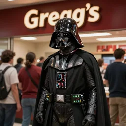 Darth Vader in a queue at a Gregg's bakery