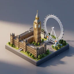 isometric london on a small square with big ben, london eye, 3 d render, octane rendered, unreal engine