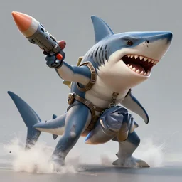 raptor riding shark and holding a rocket launcher, highly detailed