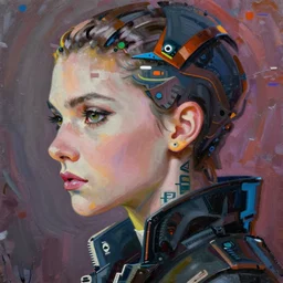 anime cyberpunk rooney mara, intricate profile oil painting by greg rutkowski, trending on artstation