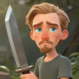 art young lenin with big blade, light blue eyes, pale skin, freckles, sad expression, t - shirt, modern casual clothing, natural lighting, path traced, highly detailed, high quality, cartoon, digital painting, by don bluth and ross tran and studio ghibli and alphonse mucha
