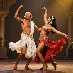 digital art of mahatma gandhi dancing with an english cabaret dancer, photo realistic - n 4