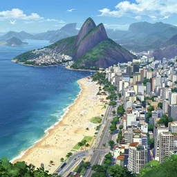 beautiful birds eye view of Copacabana beach in Rio de Janeiro anime by makoto shinkai, very coherent symmetrical artwork high detail 8k