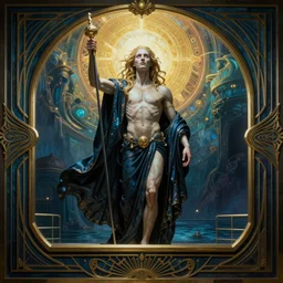 Charon the ferryman of Hades, by Rolf Armstrong, dramatic lighting, high contrast colors, baroque, empyrean, art deco, panoramic view, as trending on Artstation, highly detailed,