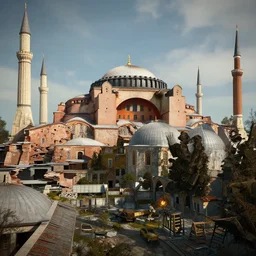 the hagia sophia in istanbul in ruins post - nuclear war in fallout 4, in game screenshot