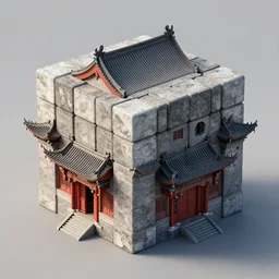 ancient chinese architecture house shaped like a rubix cube by bugs zhou, concept art, artstation, octane render, fine detail