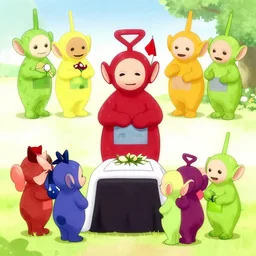 teletubie funeral, concept art, trending artstation