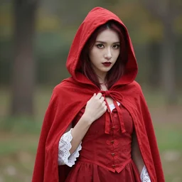 photo of a real-life beautiful red riding hood rogue