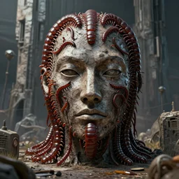 face covered in millipedes, brutalist architecture, trending on artstation, hyperrealistic digital art