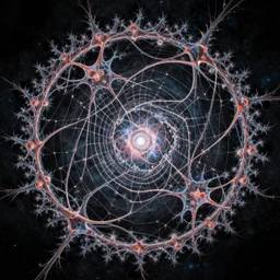 fractal spiderweb helices crossed with spiral galaxy cosmic web neurons with infinite depth and detail, high quality photo