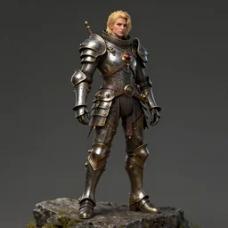 highly detailed steampunk armor on a blond who is standing on a rock : greg rutkowski, magali villeneuve