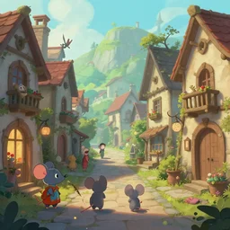 mousefolk cozy fantasy village street view by artgerm and Craig Mullins, James Jean, Andrey Ryabovichev, Mark Simonetti and Peter Morbacher 16k