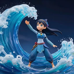 katara from avatar as nendoroid is summoning a giant ocean wave in the croods movie style, anime, disney, pixar, 8 k, hd, dof, kodak film, volumetric lighting, subsurface scattering, photorealistic, octane render, details
