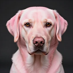 photo of a human - animal hybrid creature, portrait, human eyes, human ears, human nose, humanoid labrador, human skin, pink skin, humanoid figure