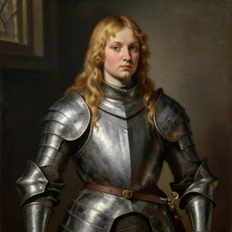 blonde juno temple, wearing medieval armour, oil painting by titian, hard focus