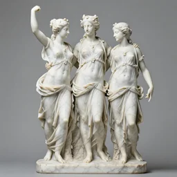 classic sculpture of the three graces hyperrealistic style in carrara marble