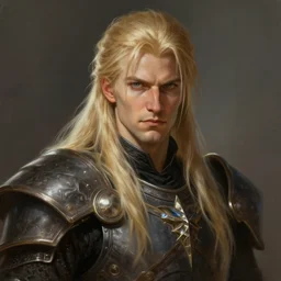 portrait, handsome long - haired fantasy paladin, blond, rpg game, stern expression, long hair, highly detailed, digital painting, artstation, concept art, smooth, sharp focus, illustration, artgerm, tomasz alen kopera, peter mohrbacher, donato giancola, joseph christian leyendecker, wlop, frank frazetta
