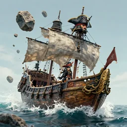rocks in sea pirate ship splash art graphic design art, fantasy, highly detailed, art by greg rutkowski