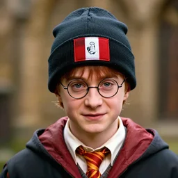 Ron Weasley from harry potter wearing a beanie with the peruvian flag on it