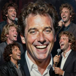 a mixed media portrait painting of people laughing at nineteen eighties jerry seinfeld on stage at a comedy club, hyperrealistic, detailed face, minimalist, by frank frazetta, greg rutkowski, christian macnevin, wlop, krenz cushart, epic fantasy character art, volumetric lighting, cgsociety, exquisite detail, masterpiece, cinematic