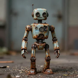 pippi longstocking as a robot, old, damaged, rusty