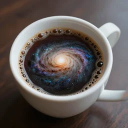 a galaxy inside a coffe mug, made of coffe drops, highly detailed, sharp focus, professional photo