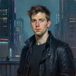 realist portrait in a cyberpunk city by Jerad Marantz hyperrealistic oil painting, 4k, studio lightning