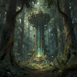 forest of enormous trees surrounding a magical pod, deep focus, d & d, fantasy, intricate, elegant, highly detailed, digital painting, artstation, concept art, matte, sharp focus, illustration, hearthstone, art by greg rutkowski and alphonse mucha and andreas rocha
