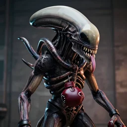a xenomorph with a boxing glove tongue