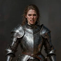 half - length portrait of an angry female knight in heavy armor. wrath, emotions, emotional, dramatic. fantasy, digital painting, hd, detailed.