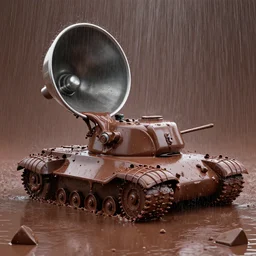tank sink on chocolate liquid rain, flooded with chocolate