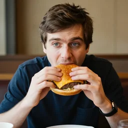 tim heidecker eating a cheeseburger